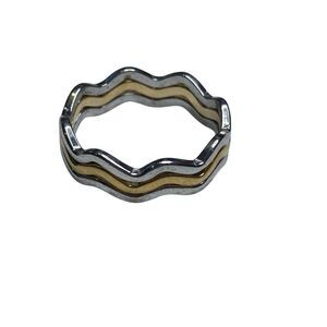 Two Tone Wavy Triple Stacking Ring Set Silver Gold Minimal Band Size 6 Trendy
